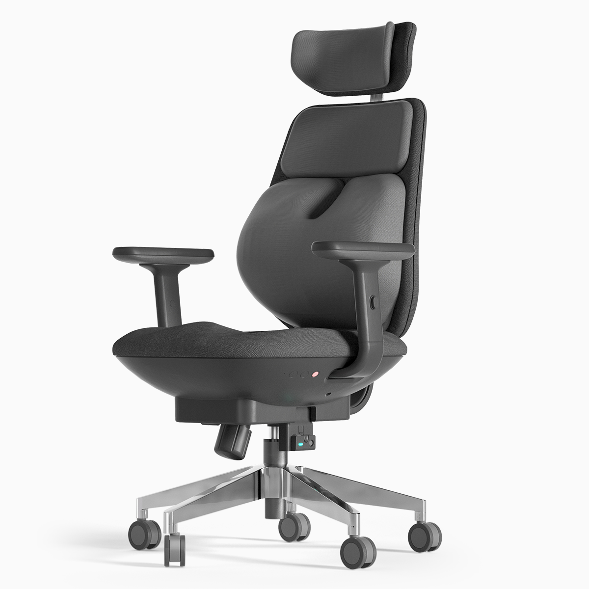 Backrobo_black_Air_Smart_Chair_front_right_chamber_raised_view